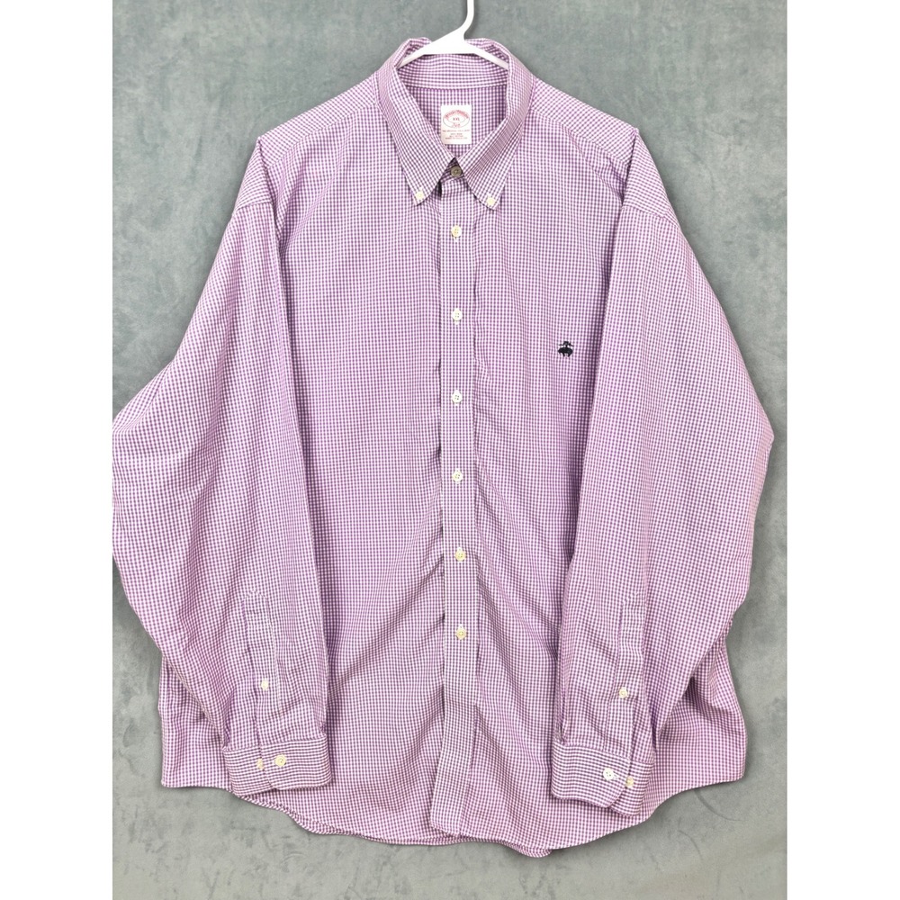 Brooks Brothers 346 Mens XXL Purple Gingham Non-Iron Cotton Button Down Shirt